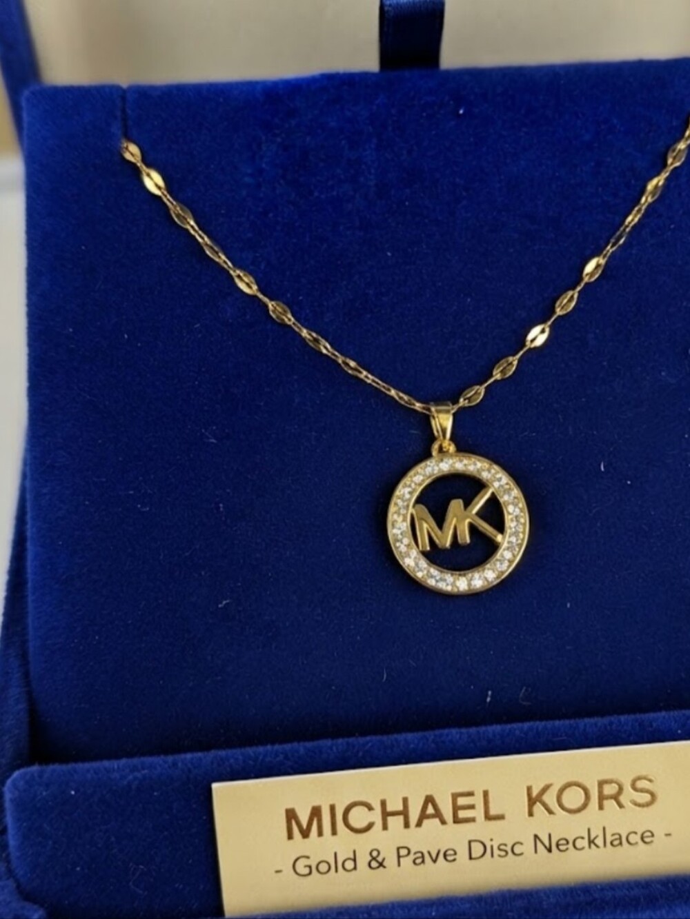Stunning MICHAEL KORS Gold & Pave Disc Necklace